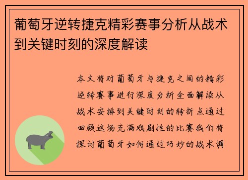 葡萄牙逆转捷克精彩赛事分析从战术到关键时刻的深度解读